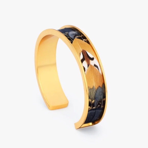 BRACKISH Nome Thin Cuff Bracelet - pheasant and quail feathers 24kt gold plated - Picture 3 of 8
